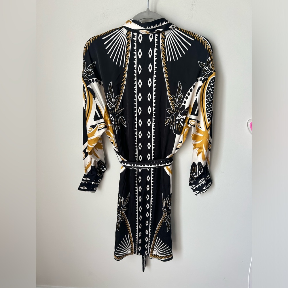 Black cream tropical Long Sleeve button up Mini Dress - Picture 4 of 4